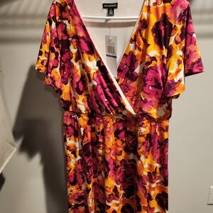 Nina Leonard Floral Wrap Dress in Pink and Yellow